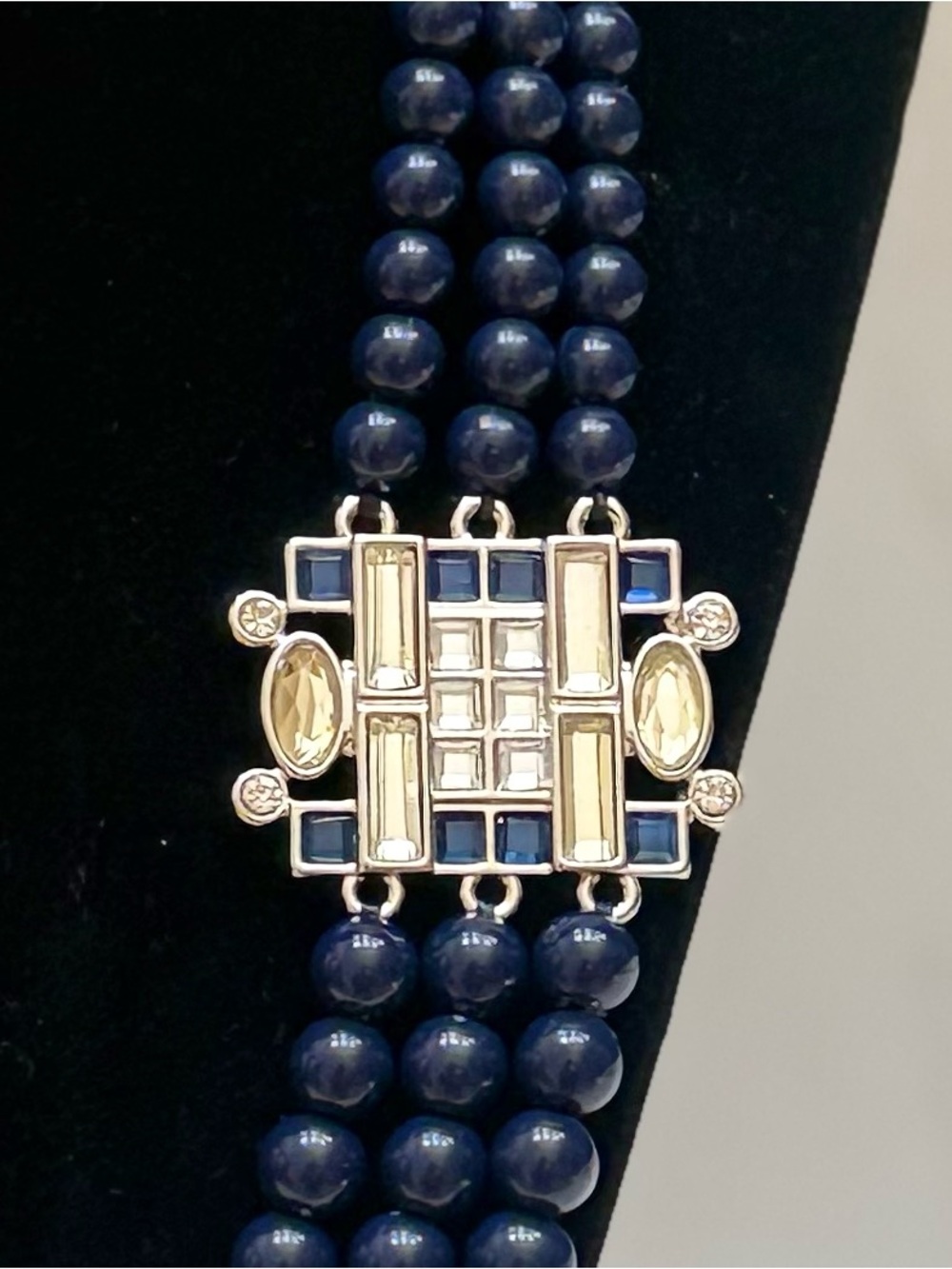 Lia Sophia Navy Three Strand Beaded Necklace - Picture 2 of 4